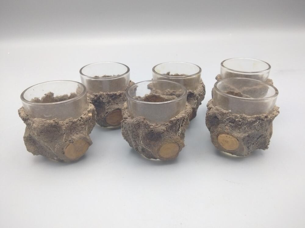 Ruhrglas Glaswerk Faux Bois German 6 Shot Glasses Barware Vintage MCM Schnapps
